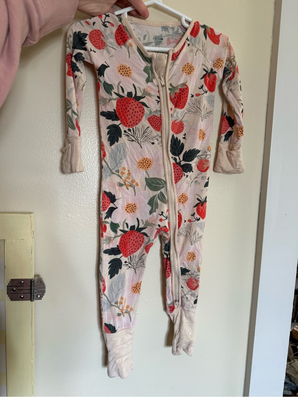 Kids Pink Strawberry Print One-Piece Pajama with Front Zipper
